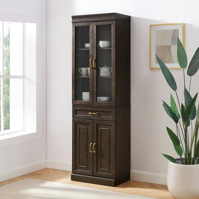 Crosley 78" Stanton Glass Door Kitchen Storage Pantry Cabinet Coffee: Traditional Style, Adjustable Shelves
