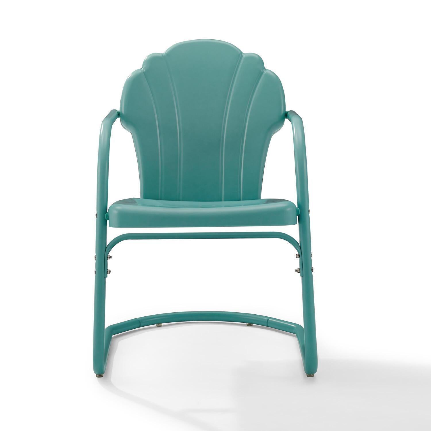 Teal and Blue Green Scalloped Steel Retro Patio Chairs, Set of 2