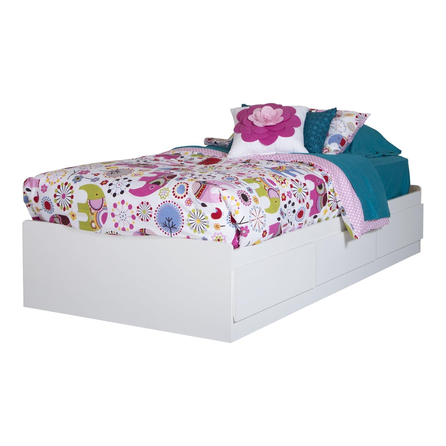 Twin Fusion White Wood Frame Mates Bed with 3 Storage Drawers