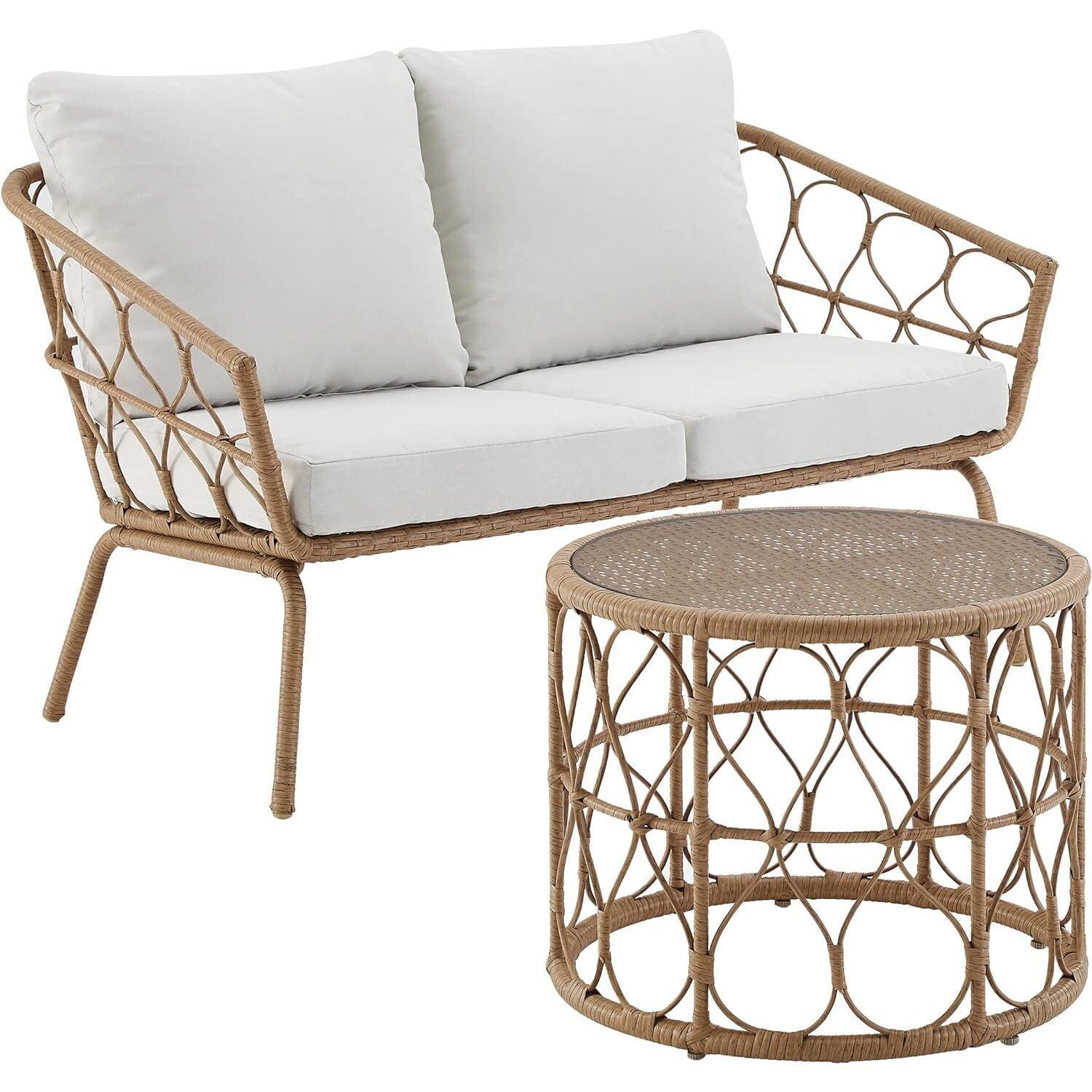 Juniper 2pc Outdoor Wicker Conversation Set: Steel Frame, Weather-Resistant - Crosley