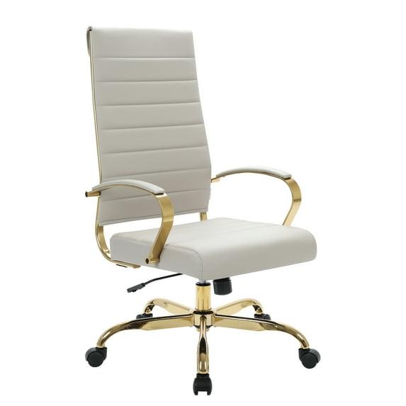 Everly Quinn Humairaa Leather Office Chair – Executive Task Chair with Swivel, Adjustable Height & Gold Base for Home Office or Conference Room