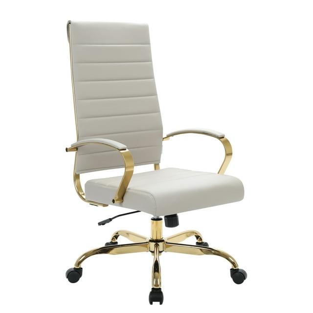 Everly Quinn Humairaa Benmar Leather Office Chair in Gold Base
