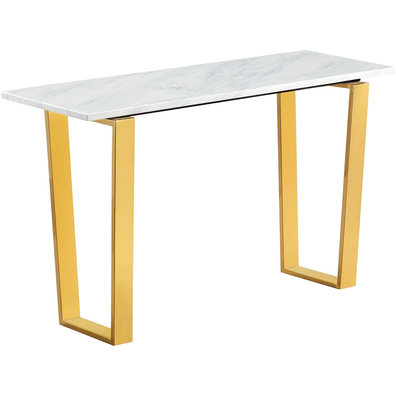 Gold Stainless Steel and Marble Console Table with Storage