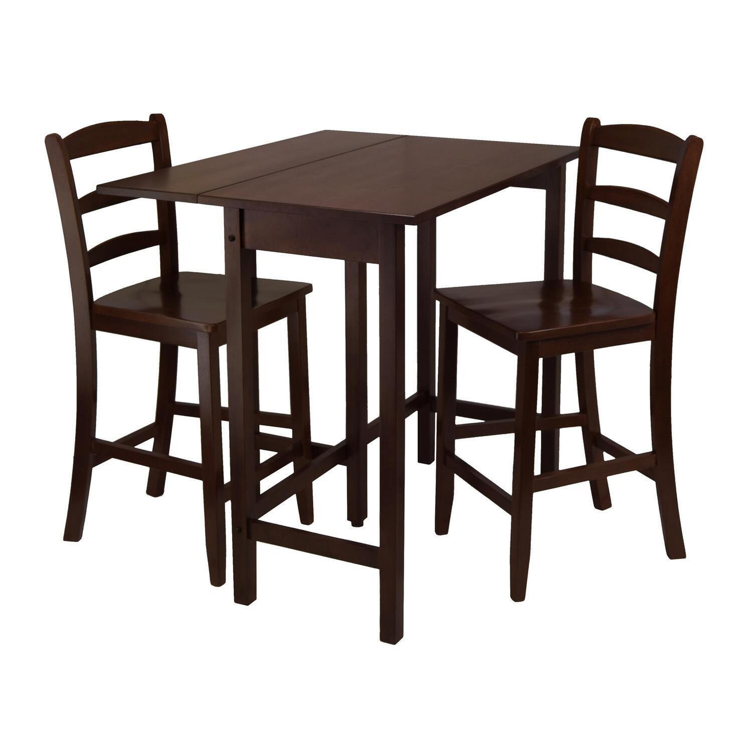 Maykoosh Mediterranean Mingle 3Pc Drop Leaf High Table with 2 Counter Ladder Back Stools - 39.37"W x 30"D x 35.43"H, Space-Saving Rustic Design