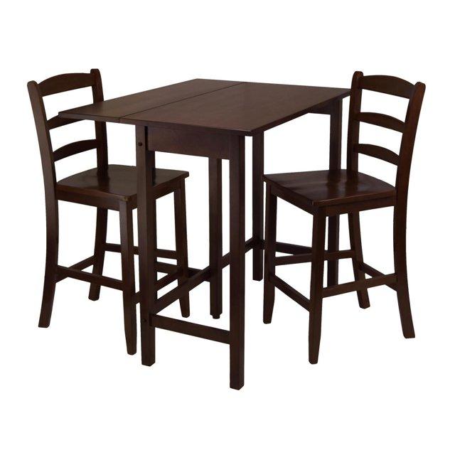 Maykoosh Mediterranean Mingle 3Pc Drop Leaf High Table with 2 Counter Ladder Back Stools - 39.37"W x 30"D x 35.43"H, Space-Saving Rustic Design