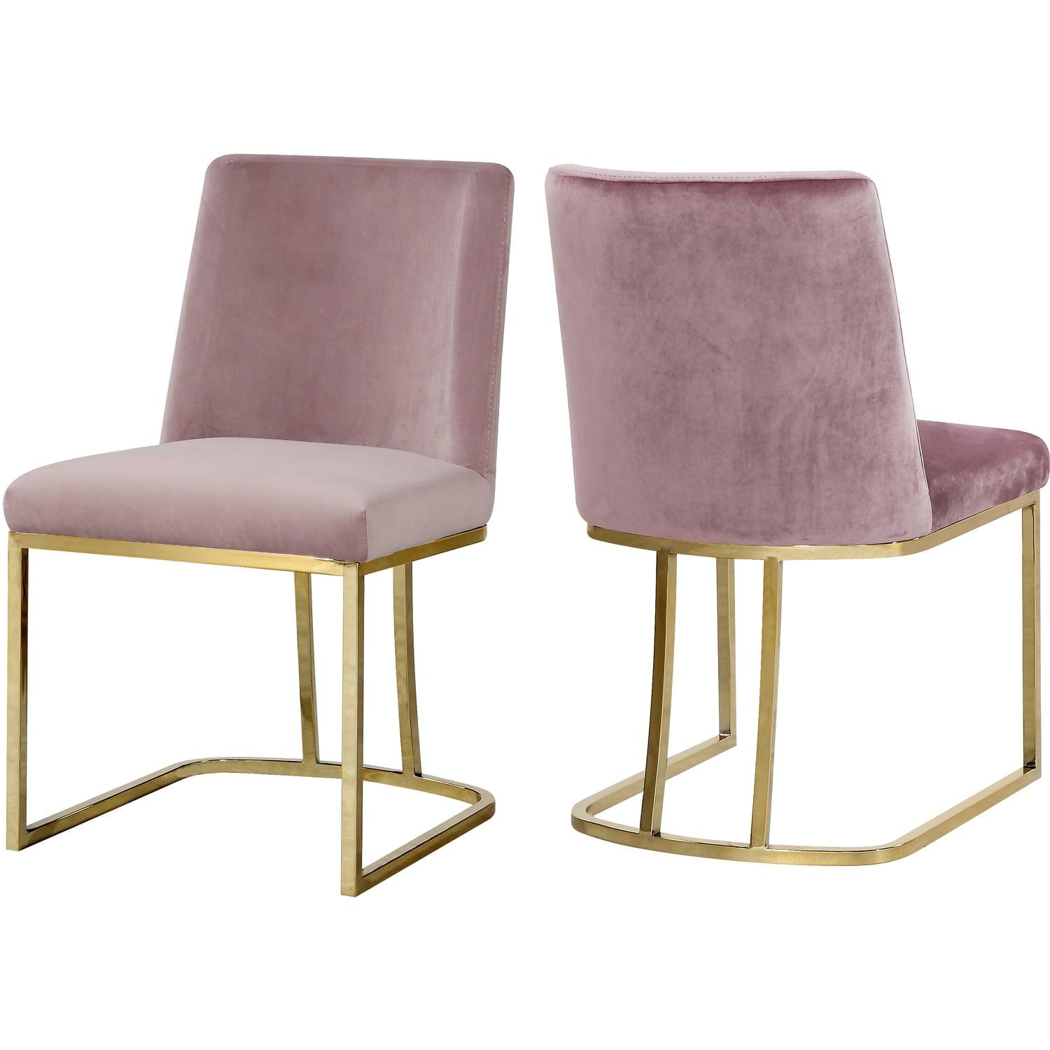 Homestock Mid-Century Marvel Pink Velvet Dining Chair, Set of 2