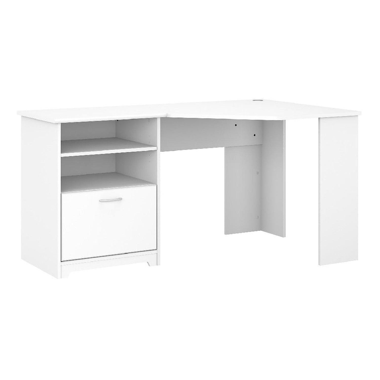 Elegant White Corner Desk with Drawer and Filing Cabinet