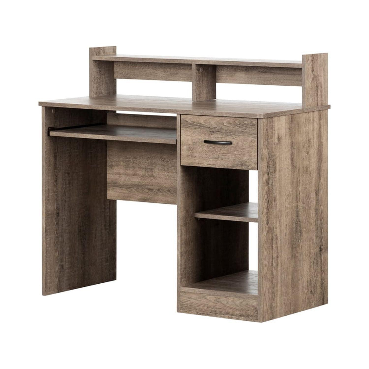 Weathered Oak Computer Desk with Hutch and Drawer