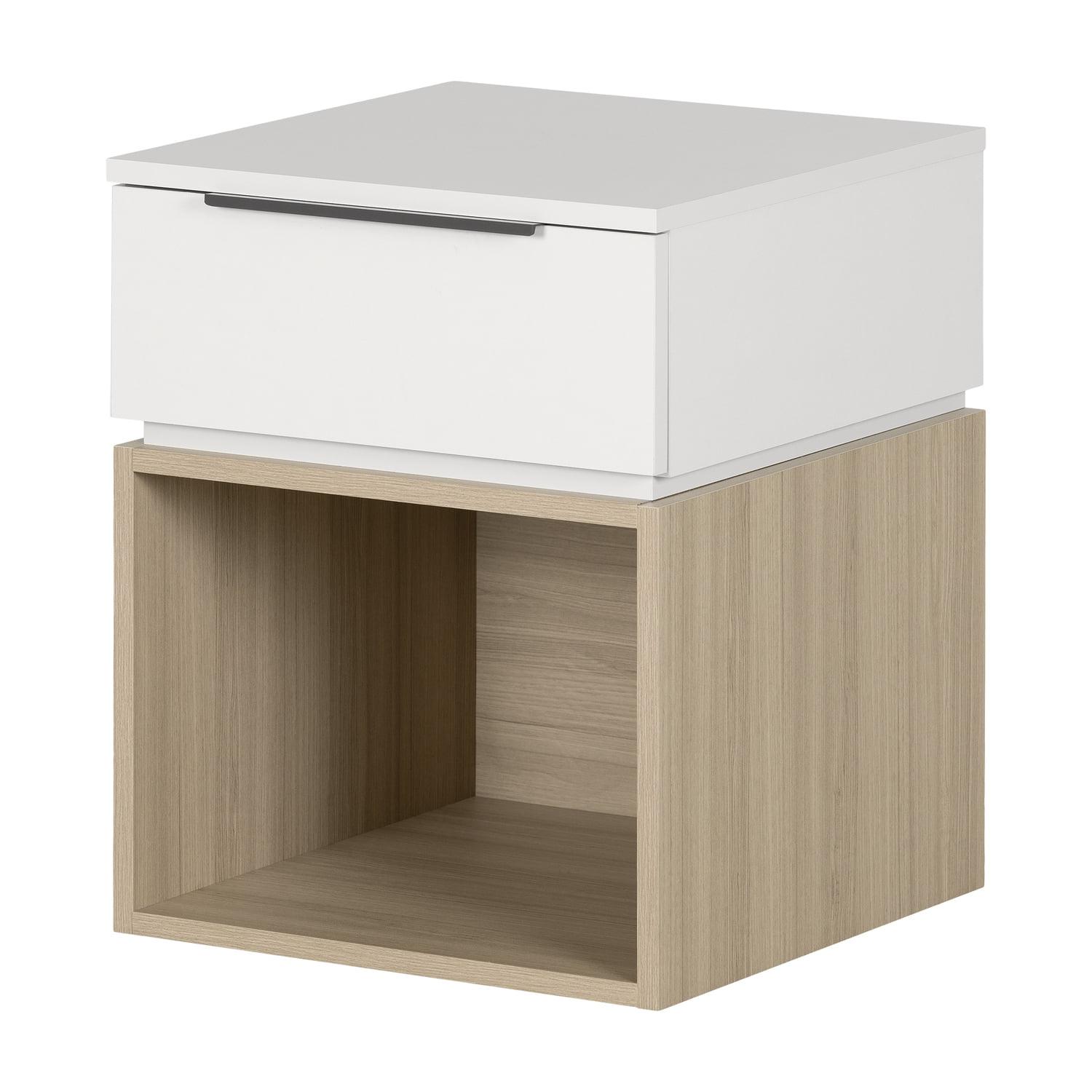 Soft Elm and White 1-Drawer Nightstand with Open Storage