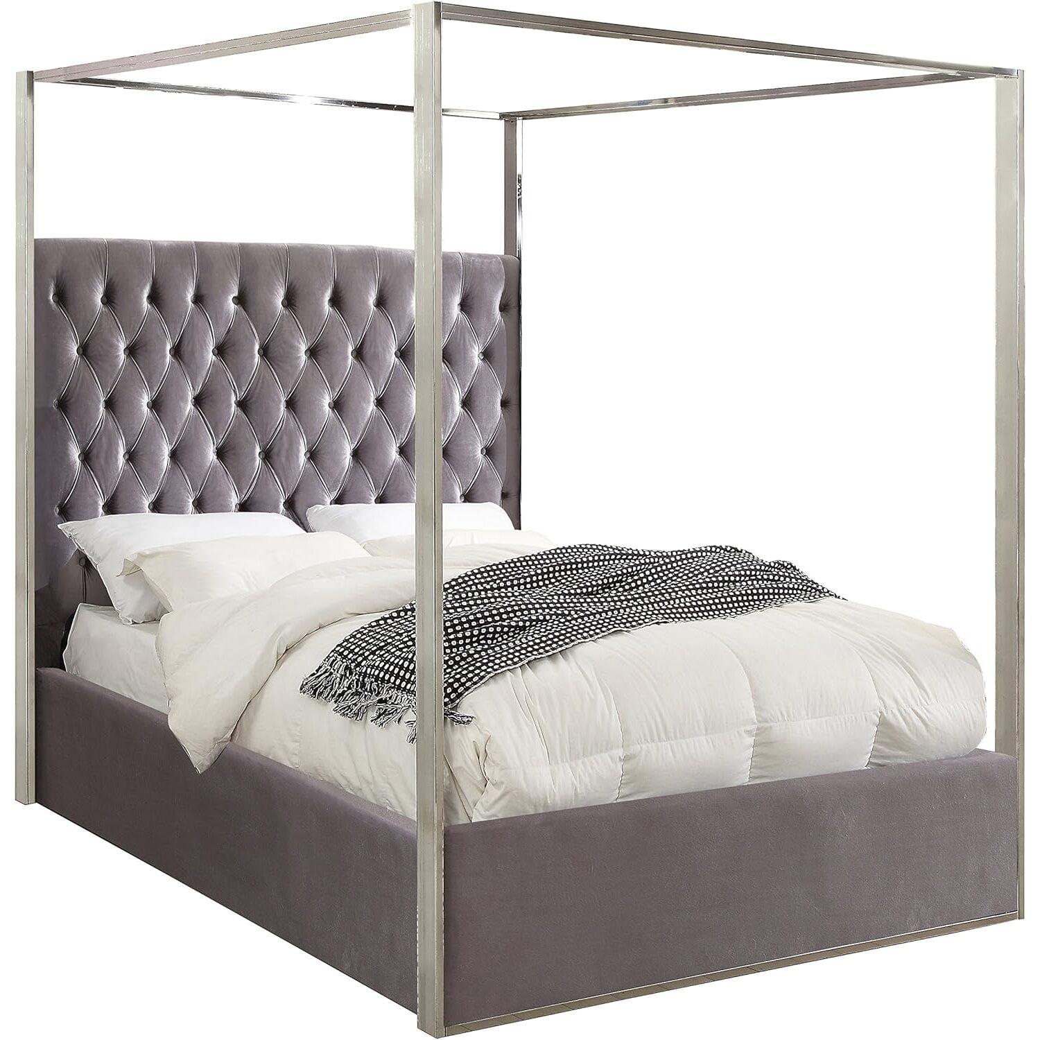Porter Grey Velvet Queen Bed-Color:Grey Velvet,Style:Contemporary