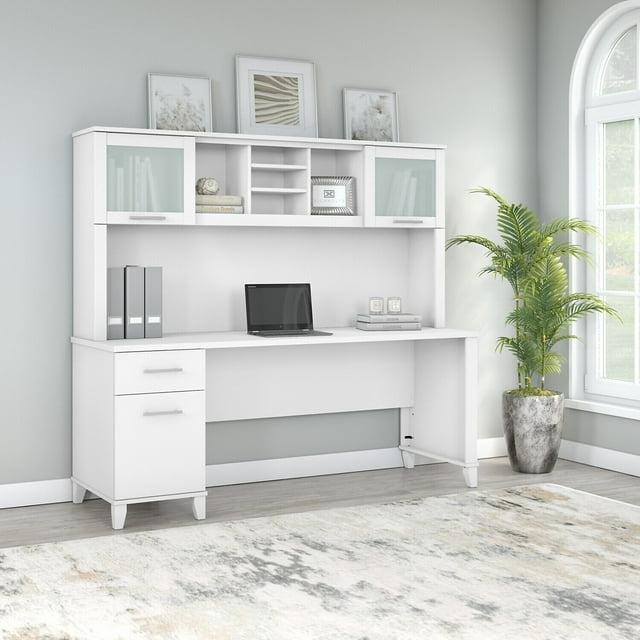 Somerset 72W Office Desk with Drawers and Hutch in White - Engineered Wood