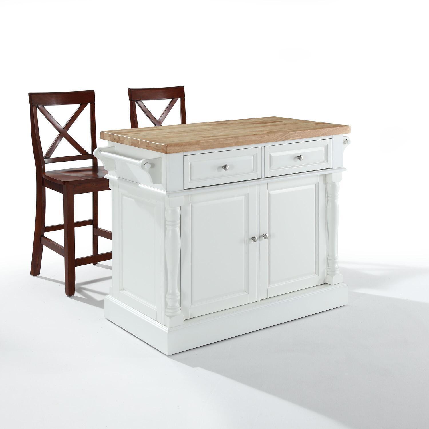 White Wood Kitchen Island with Black Stools