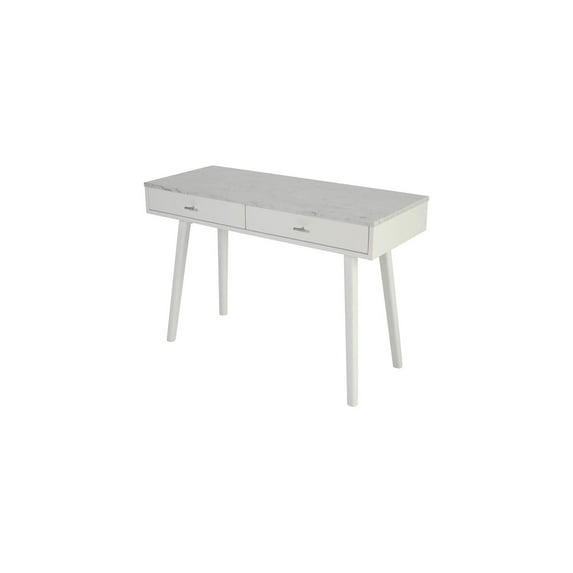The Bianco Collection Viola 44" Rectangular Italian Carrara White Marble Writing Desk with White Legs