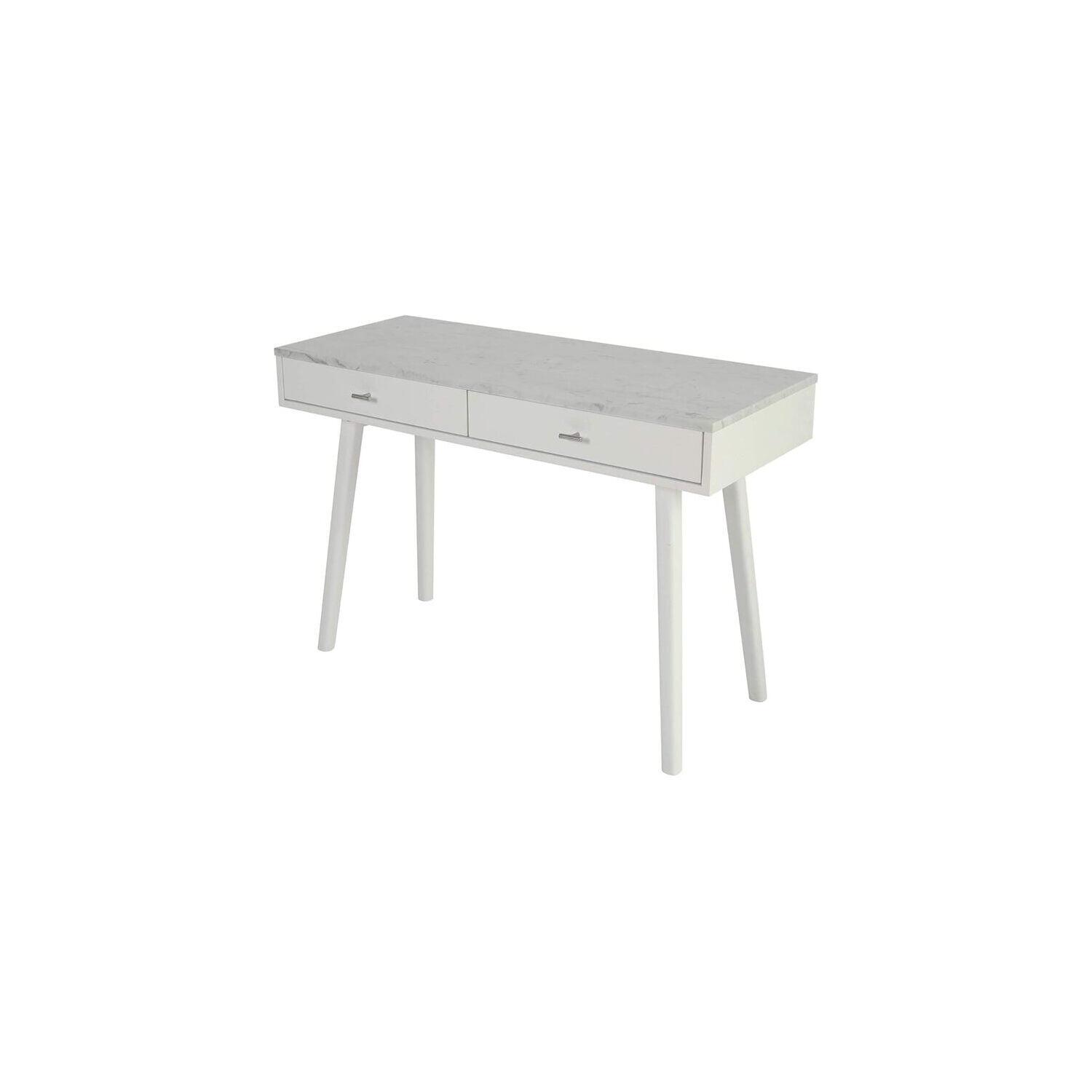 The Bianco Collection Viola 44" Rectangular Italian Carrara White Marble Writing Desk with White Legs