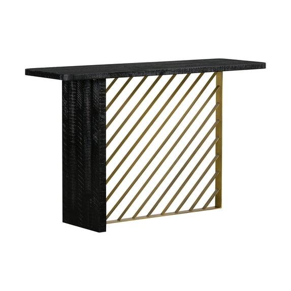 Monaco Console Table Black Wood/Antiqued Brass - Armen Living: T-Shape Base, Acacia, Entryway Skinny Table