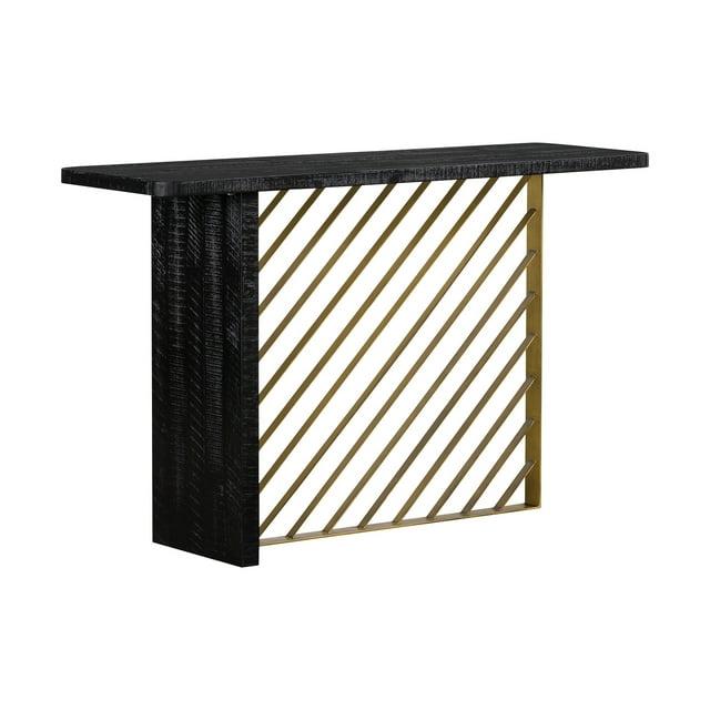 Monaco Console Table Black Wood/Antiqued Brass - Armen Living: T-Shape Base, Acacia, Entryway Skinny Table