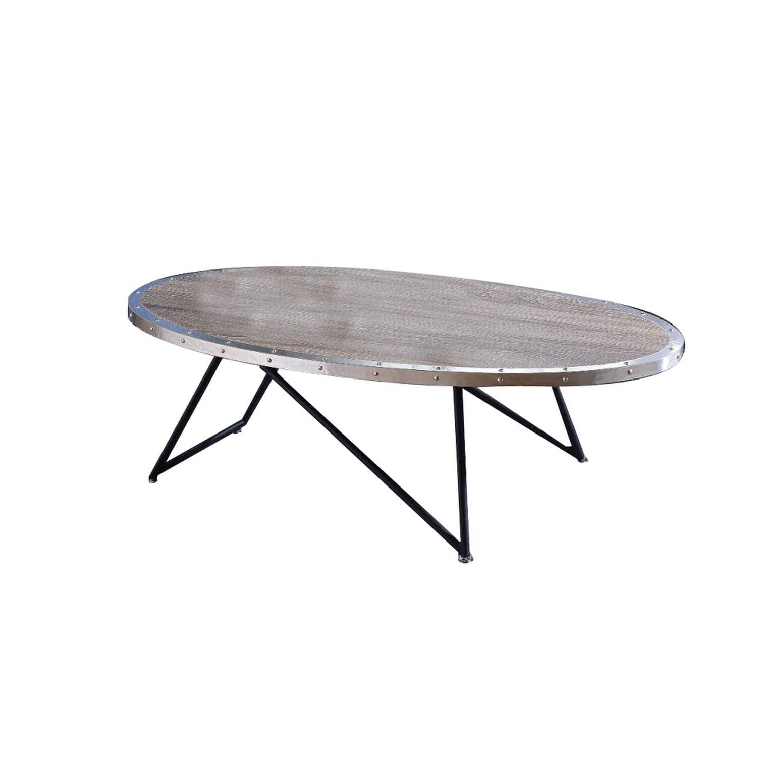 Asymmetrical Weathered Gray Oak Oval Coffee Table