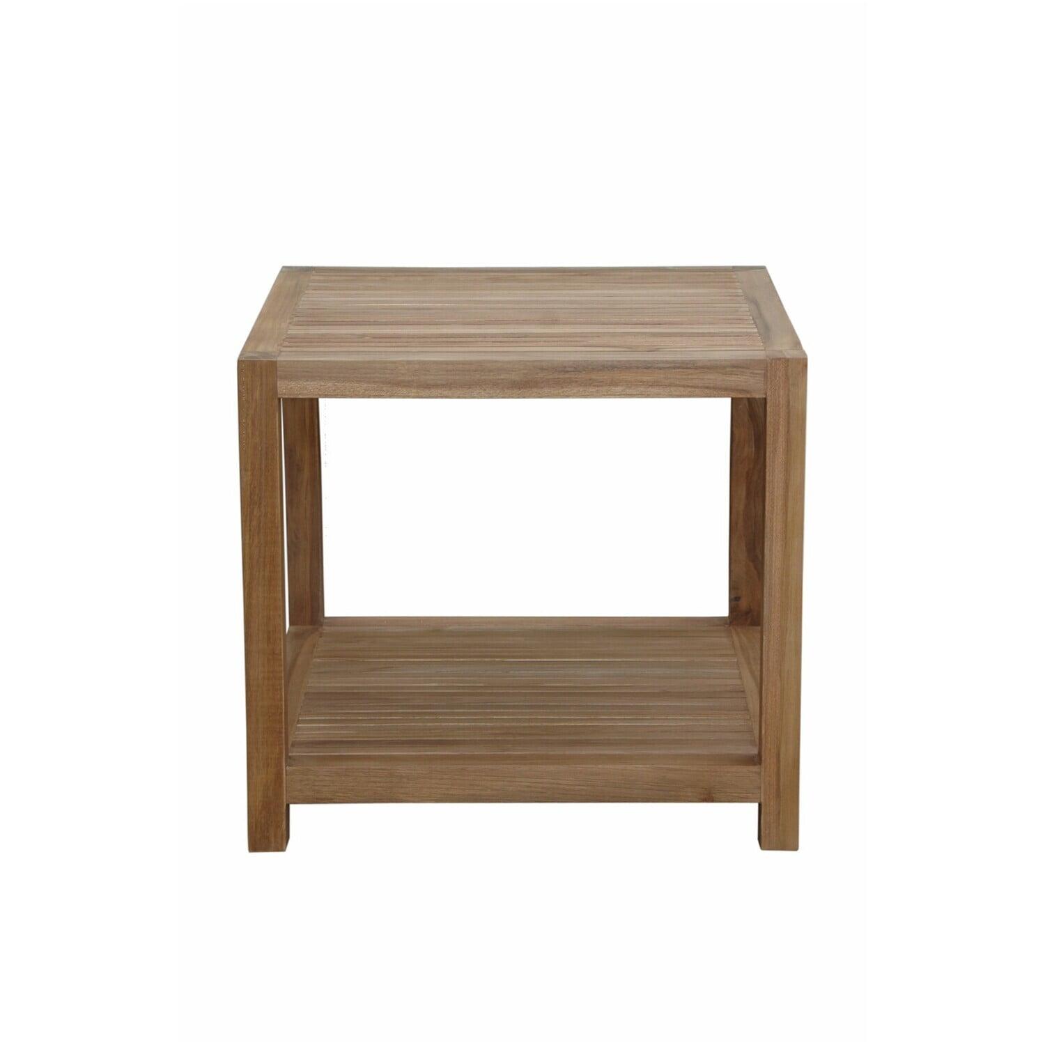 Rustic Teak Side Table - 22" Square Patio Table, Drinks & Snacks, Sturdy Outdoor Accent Table