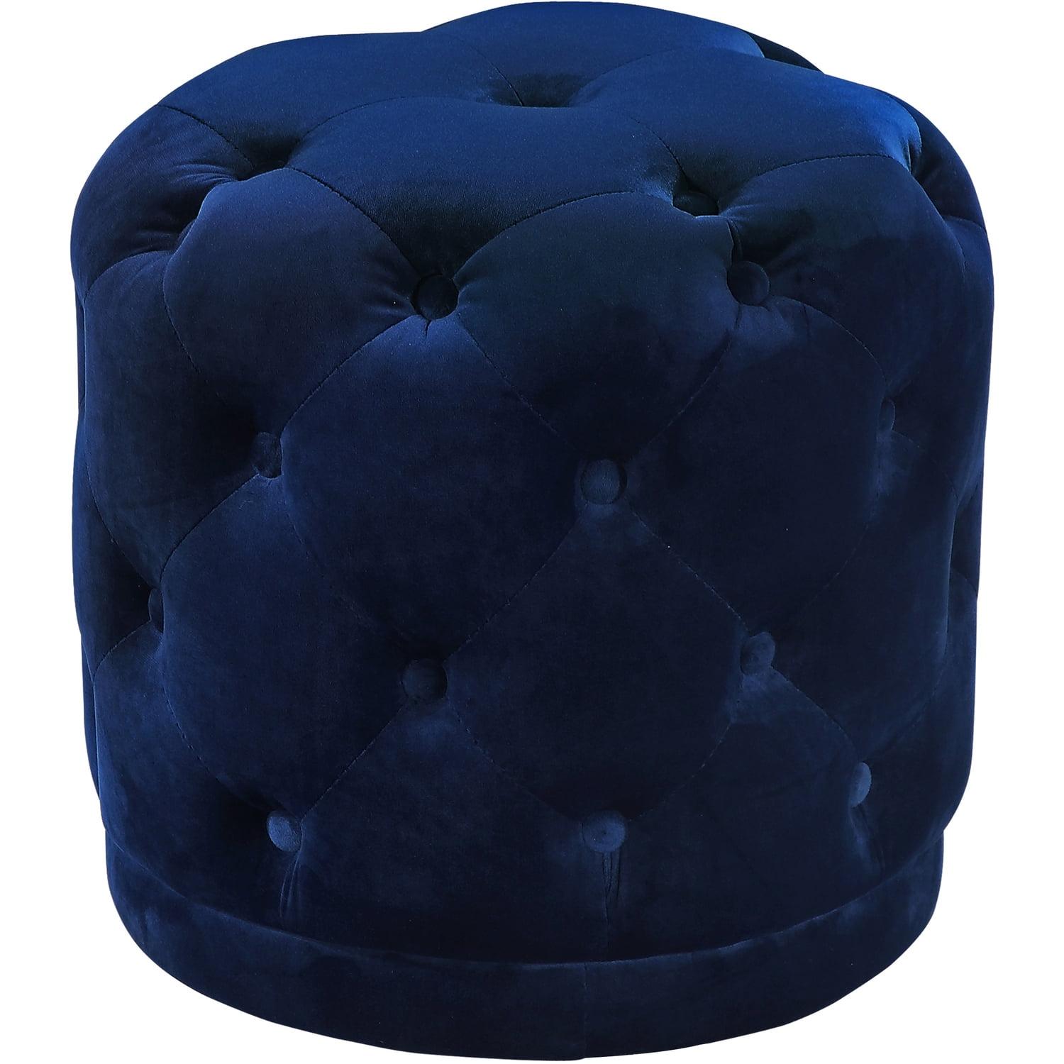 Harper Luxe Navy Velvet Tufted Round Pouf Ottoman