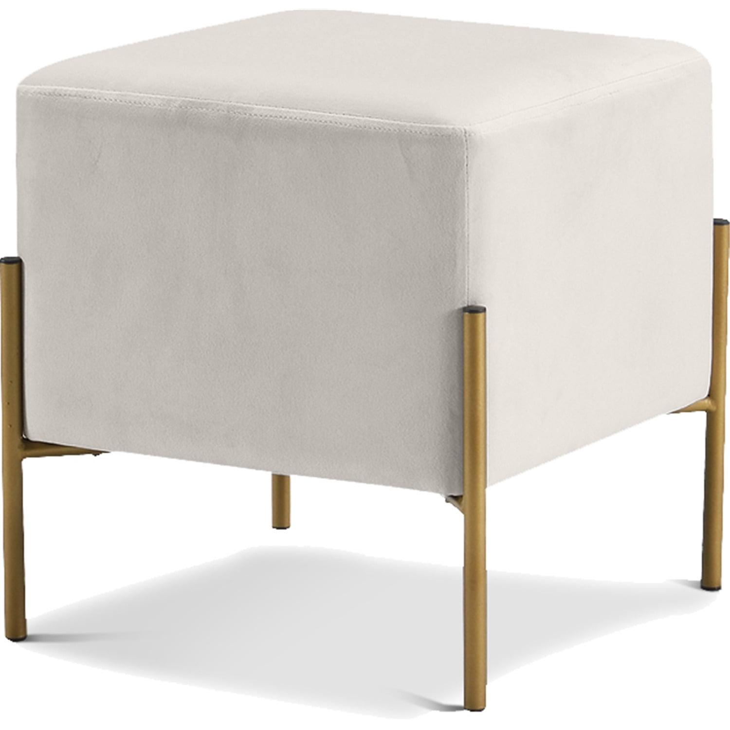 Isla Cream Velvet 15.5" Square Pouf with Gold Stainless Steel Legs