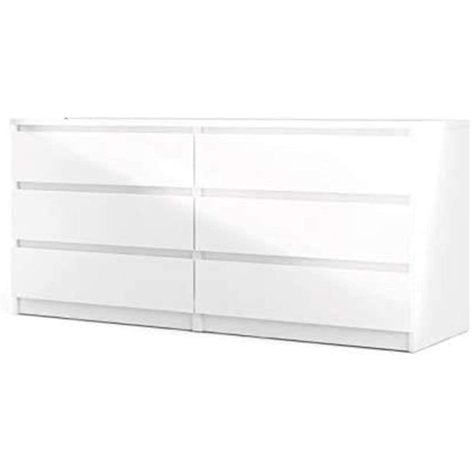 Tvilum Scottsdale 6 Drawer Double Dresser for Adults, White High Gloss