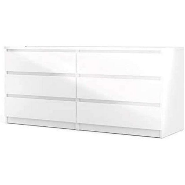 Tvilum Scottsdale 6 Drawer Double Dresser for Adults, White High Gloss