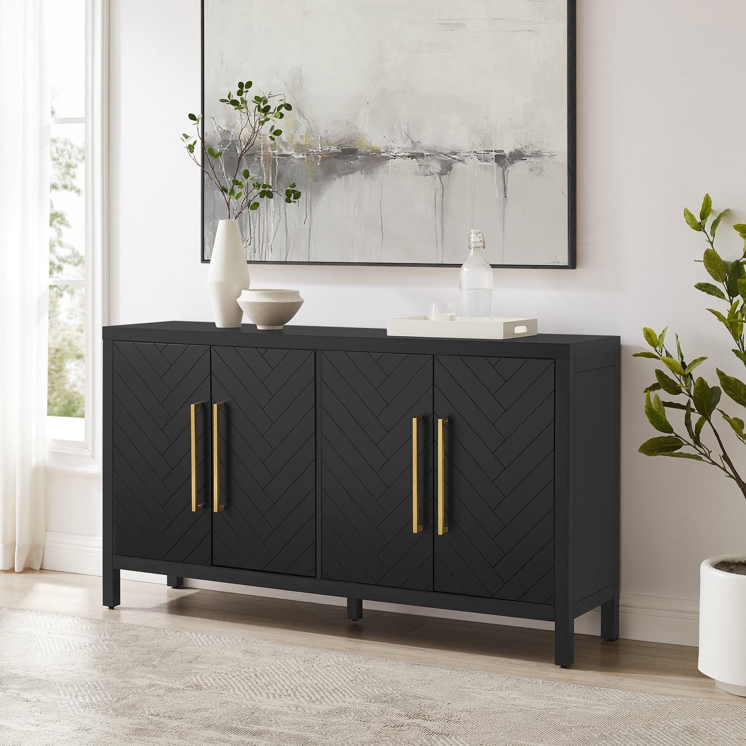 Darcy Matte Black and Gold Herringbone Sideboard