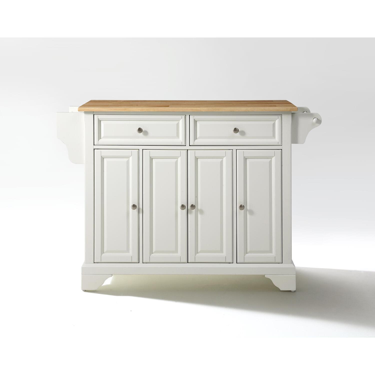 Alexandria Wood Top Full Size Kitchen Island/Cart White/Natural - Crosley: Adjustable Shelves, Towel Bar, Traditional Style