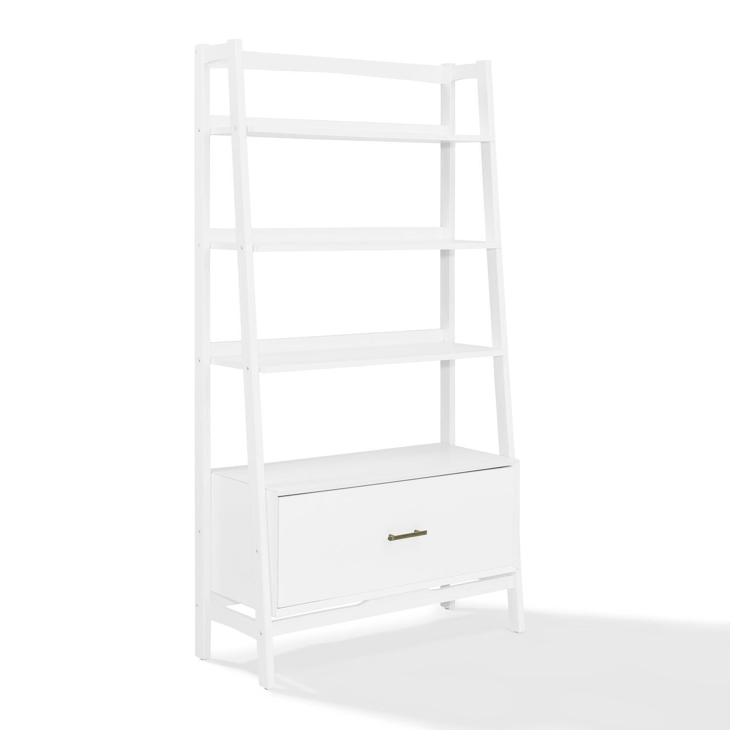 Mid-Century Modern White Wood Large Etagere Bookcase