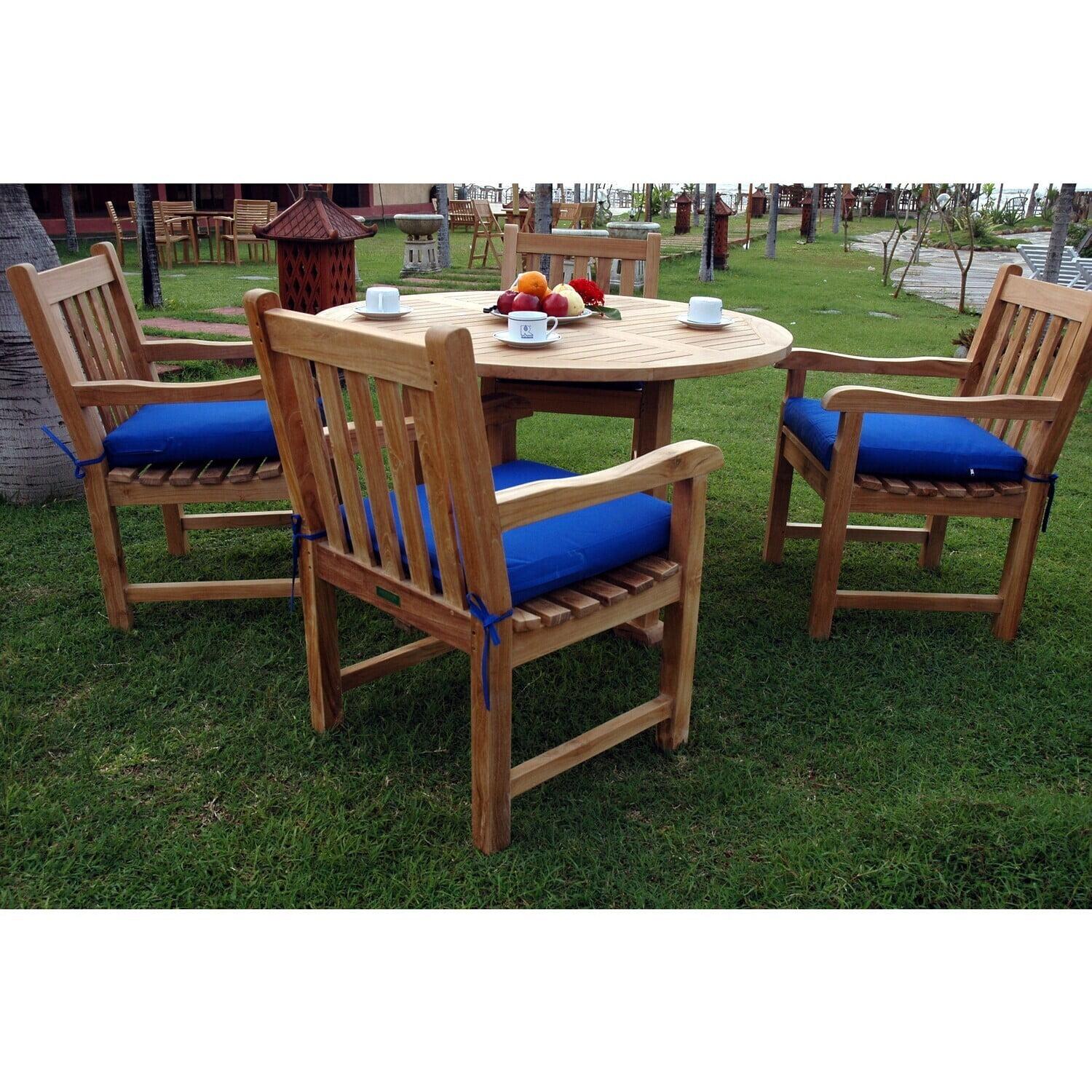 Natural Teak 5-Piece Round Outdoor Dining Set