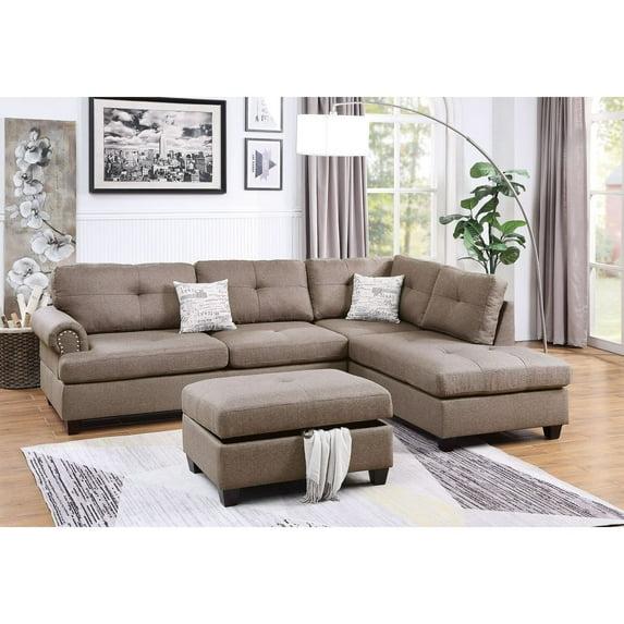 Modern Sectional Sofa Set 3 Piece Living Room Furniture with Ottoman
