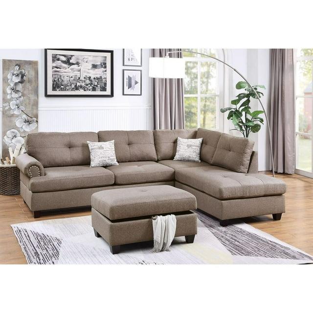 Modern Sectional Sofa Set 3 Piece Living Room Furniture with Ottoman