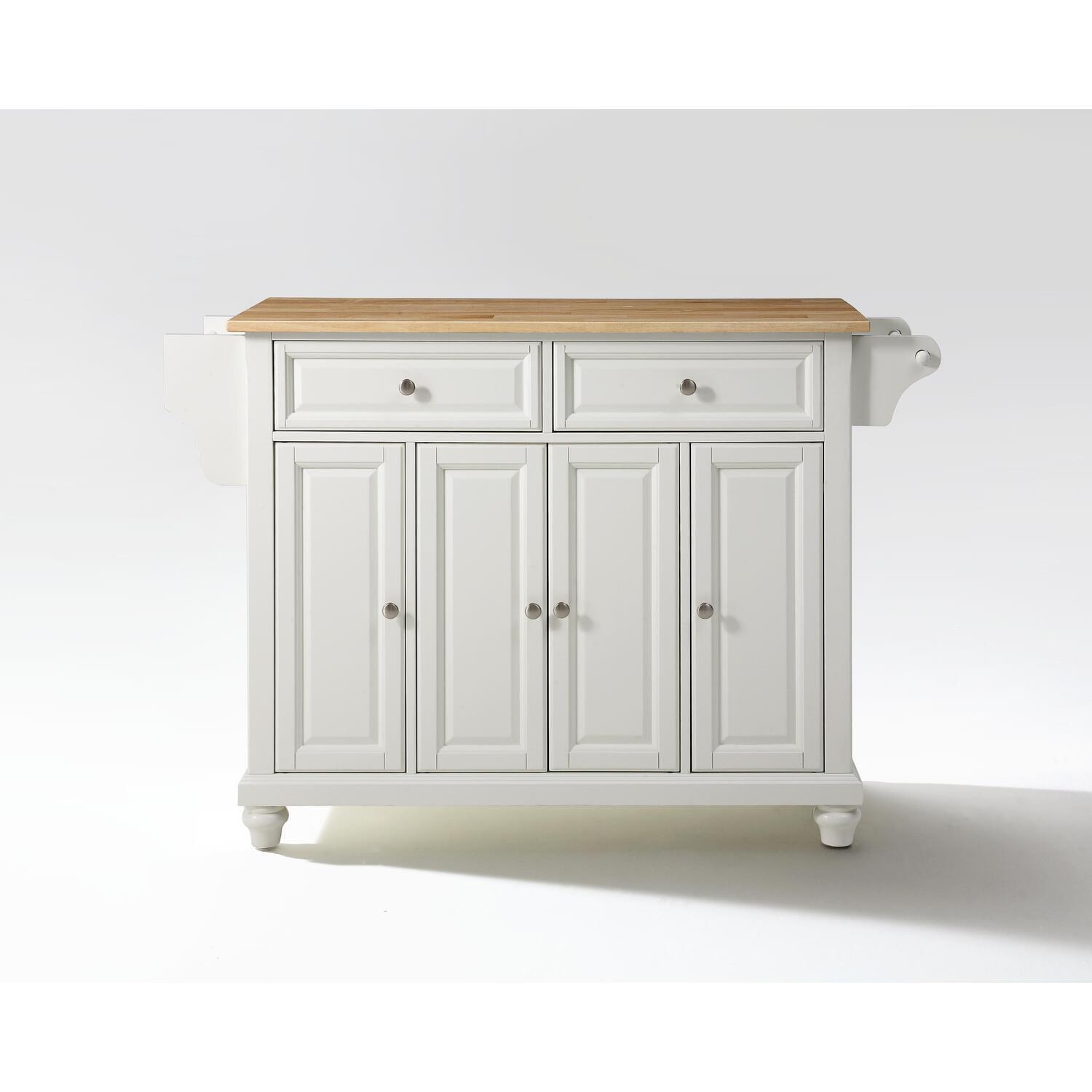 Alexandria Wood Top Full Size Kitchen Island/Cart White/Natural - Crosley: Adjustable Shelves, Towel Bar, Traditional Style
