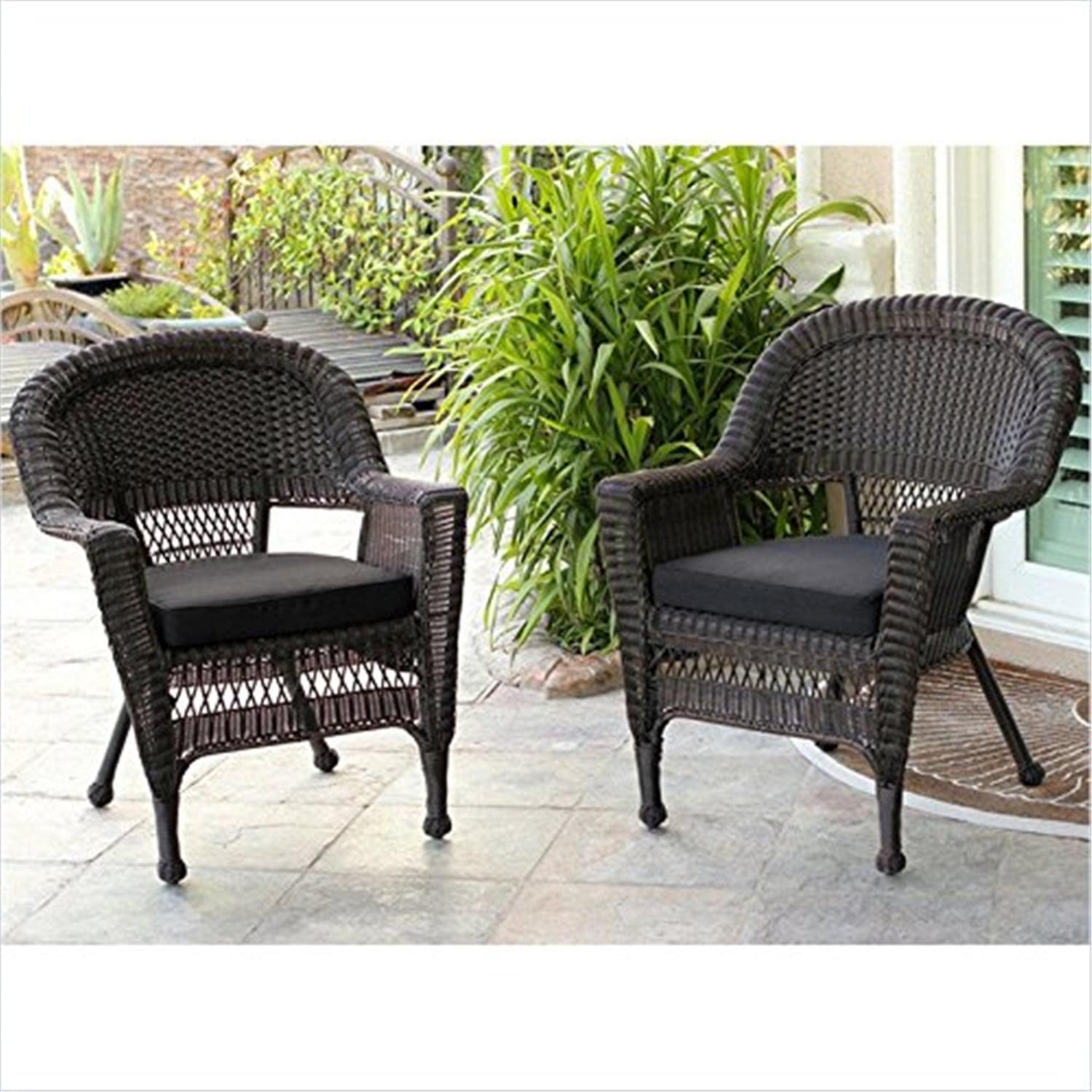 Jeco Wicker Chair in Espresso with Black Cushion (Set of 2)