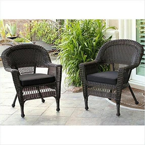 Jeco Wicker Chair in Espresso with Black Cushion (Set of 2)
