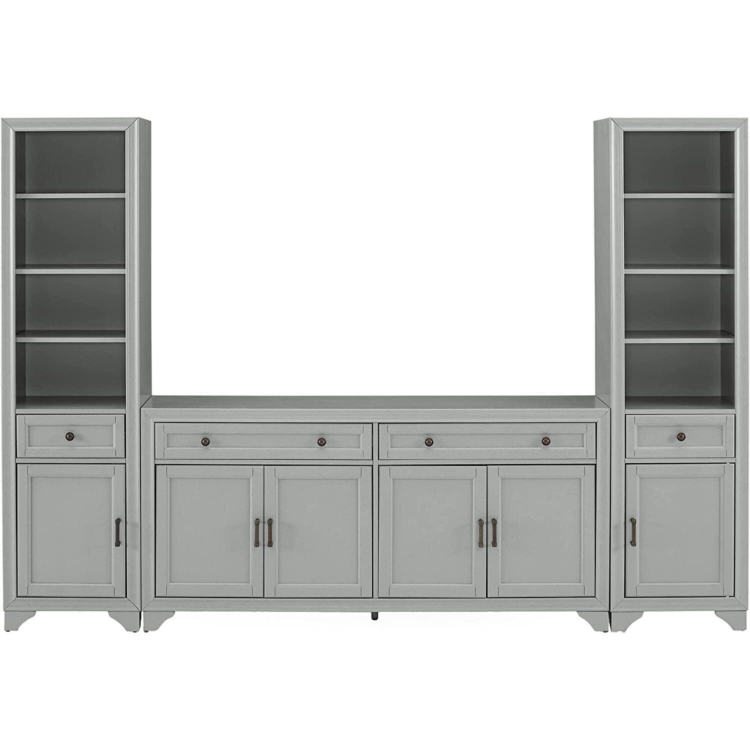 3pc Tara Sideboard and Bookcase Set Distressed Gray - Crosley