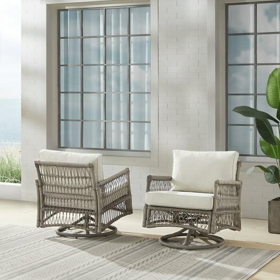 2pk Thatcher Outdoor Steel Swivel Rocking Chairs: Resin Wicker, Weather-Resistant - Crosley