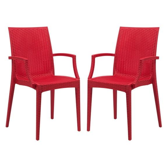 LeisureMod Mace Modern Dining Arm Chair for Indoor and Outdoor Home, Set of 2 in Red