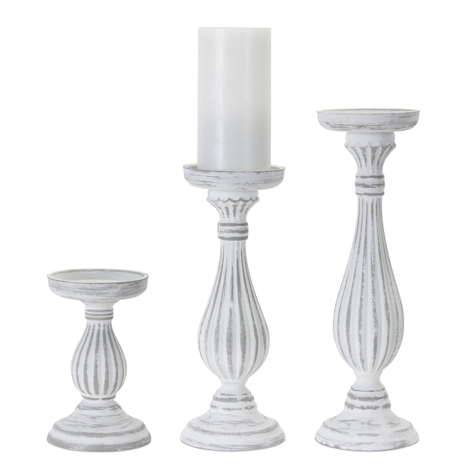 White-Washed Wood and Resin Candle Holders Set of 3