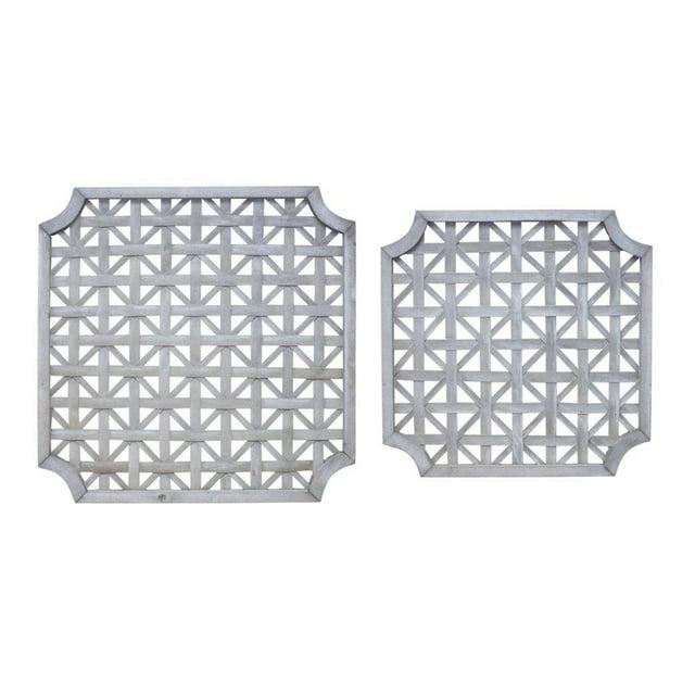 HomeRoots Set of Two 27" X 27" Gray Geometric Solid Wood Wall Decor