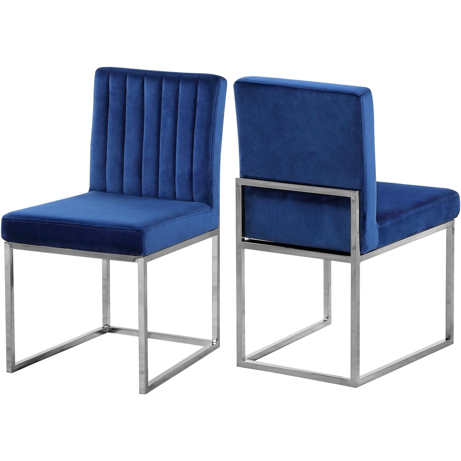 Elegant Navy Velvet Upholstered Side Chair with Chrome Base