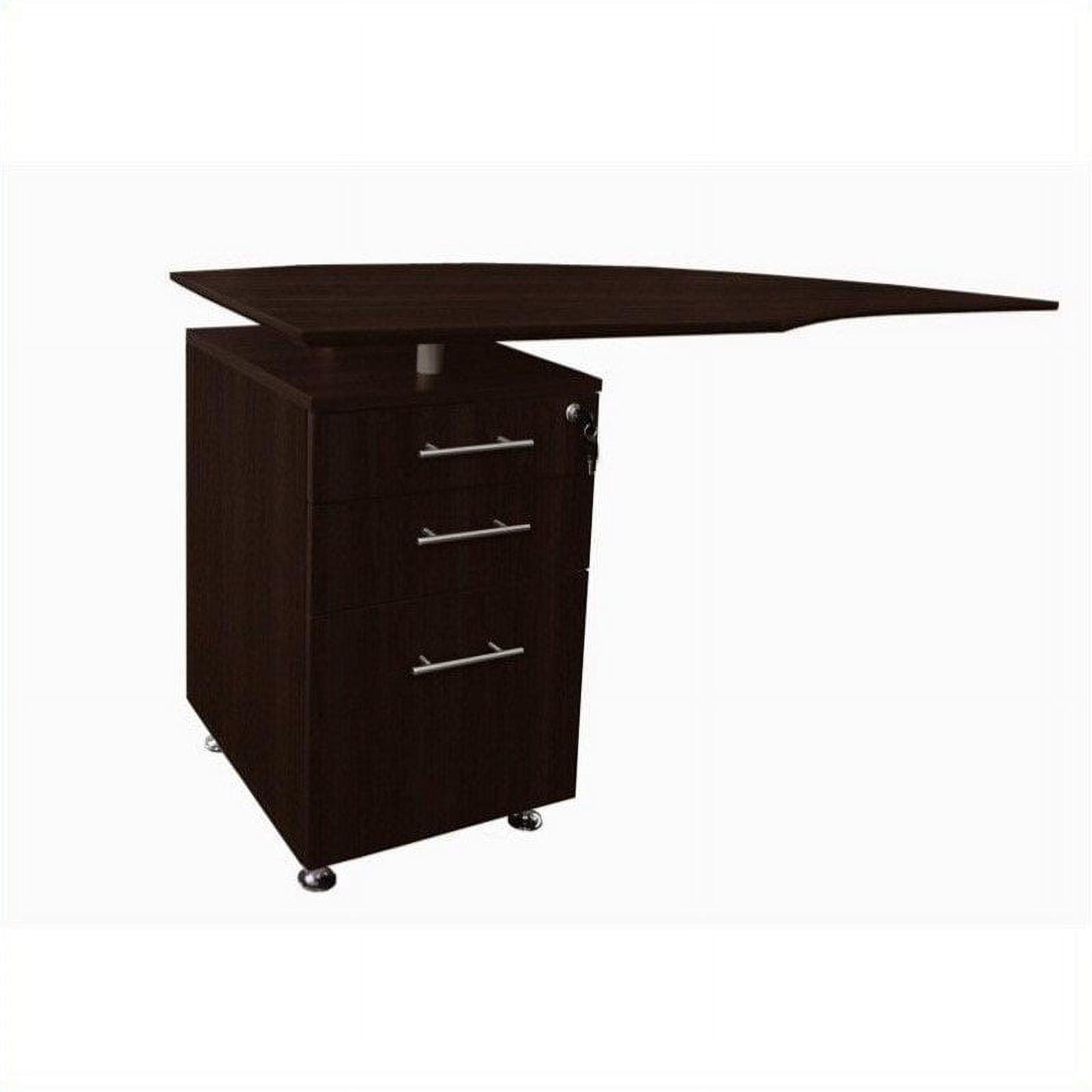 Medina Mocha Curved Desk Return with Silver Legs and Pedestal