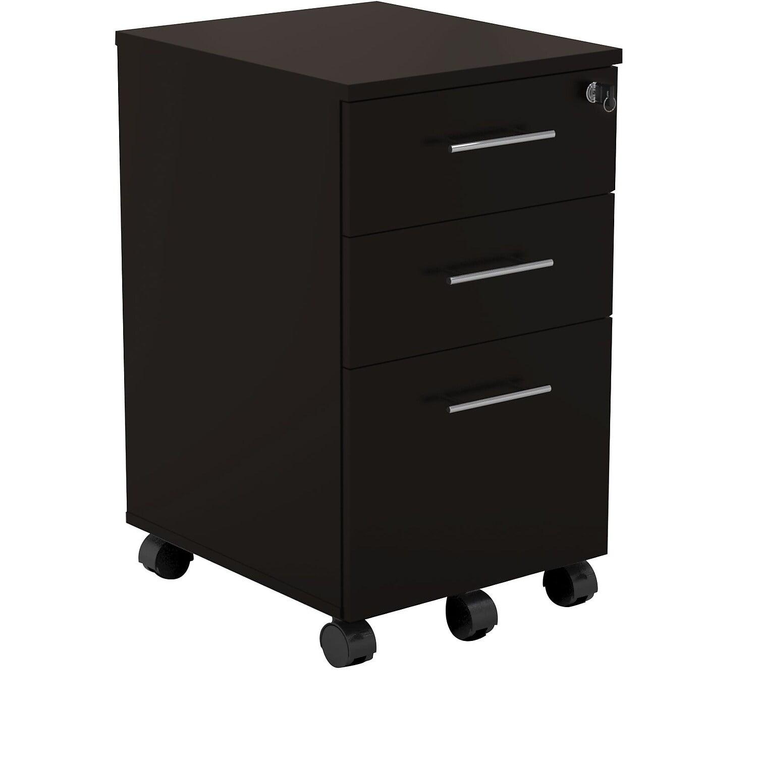 Black 3-Drawer Lockable Mobile Filing Cabinet with Casters