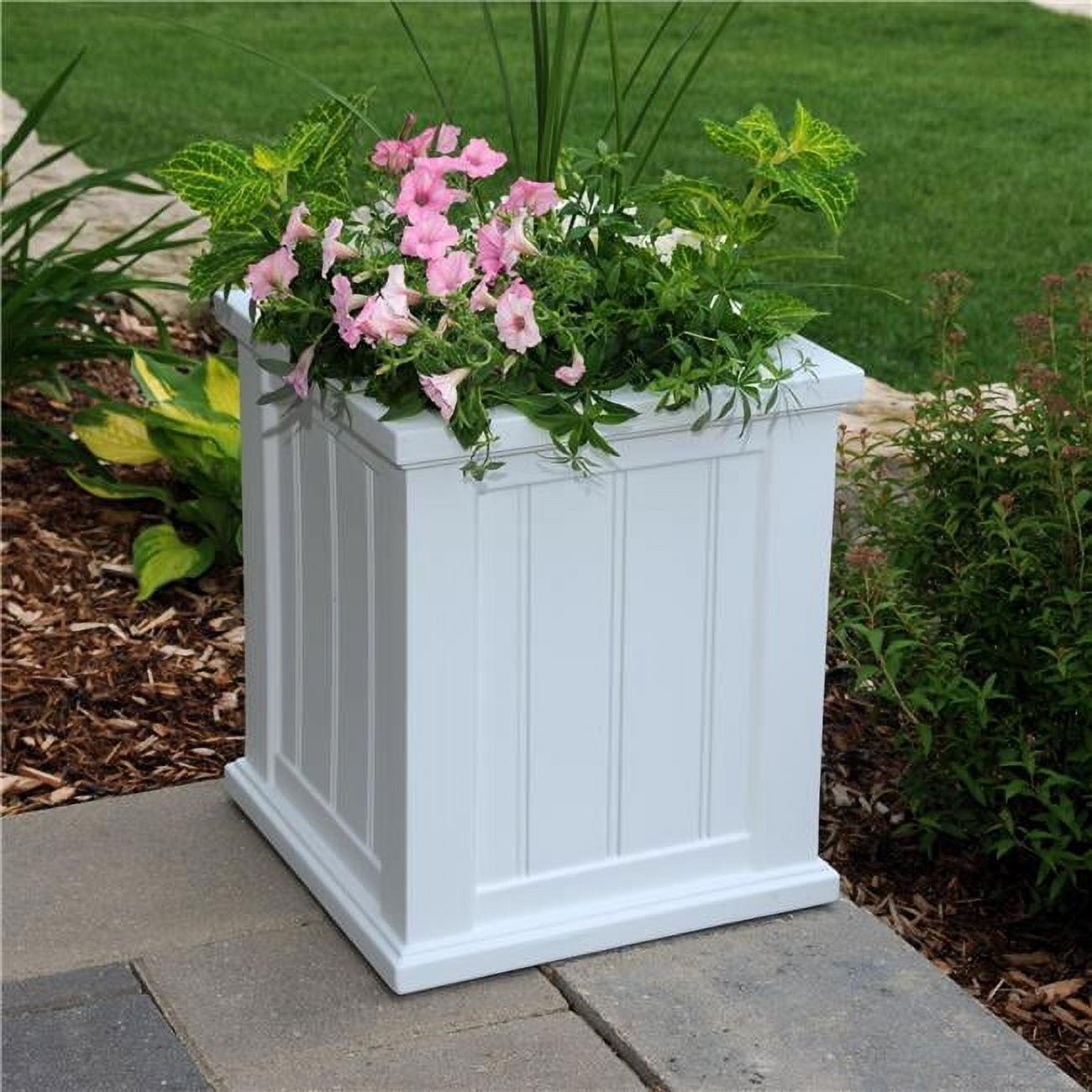 Mayne Cape Cod 14" x 14" x 14" Square White Self-Watering Polyethylene Planter