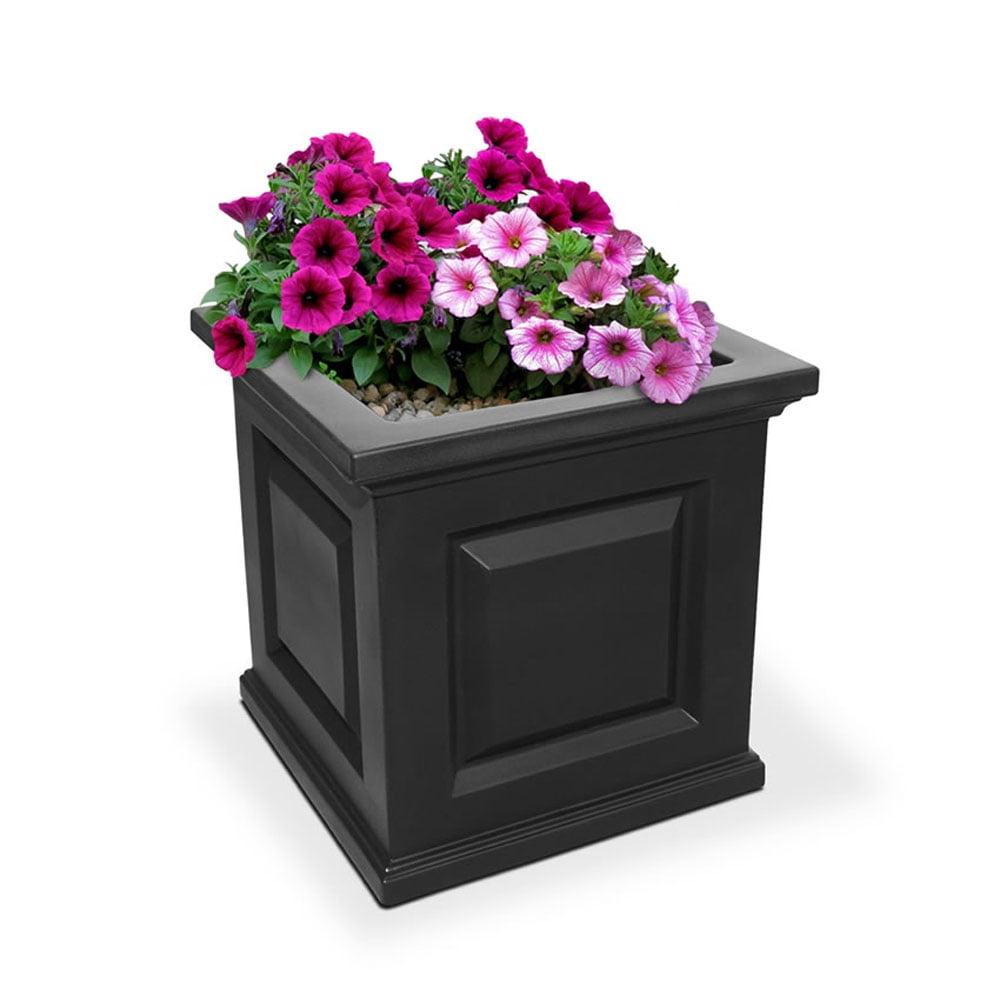 Nantucket Traditional 16'' Black Square Resin Planter with Water Reservoir