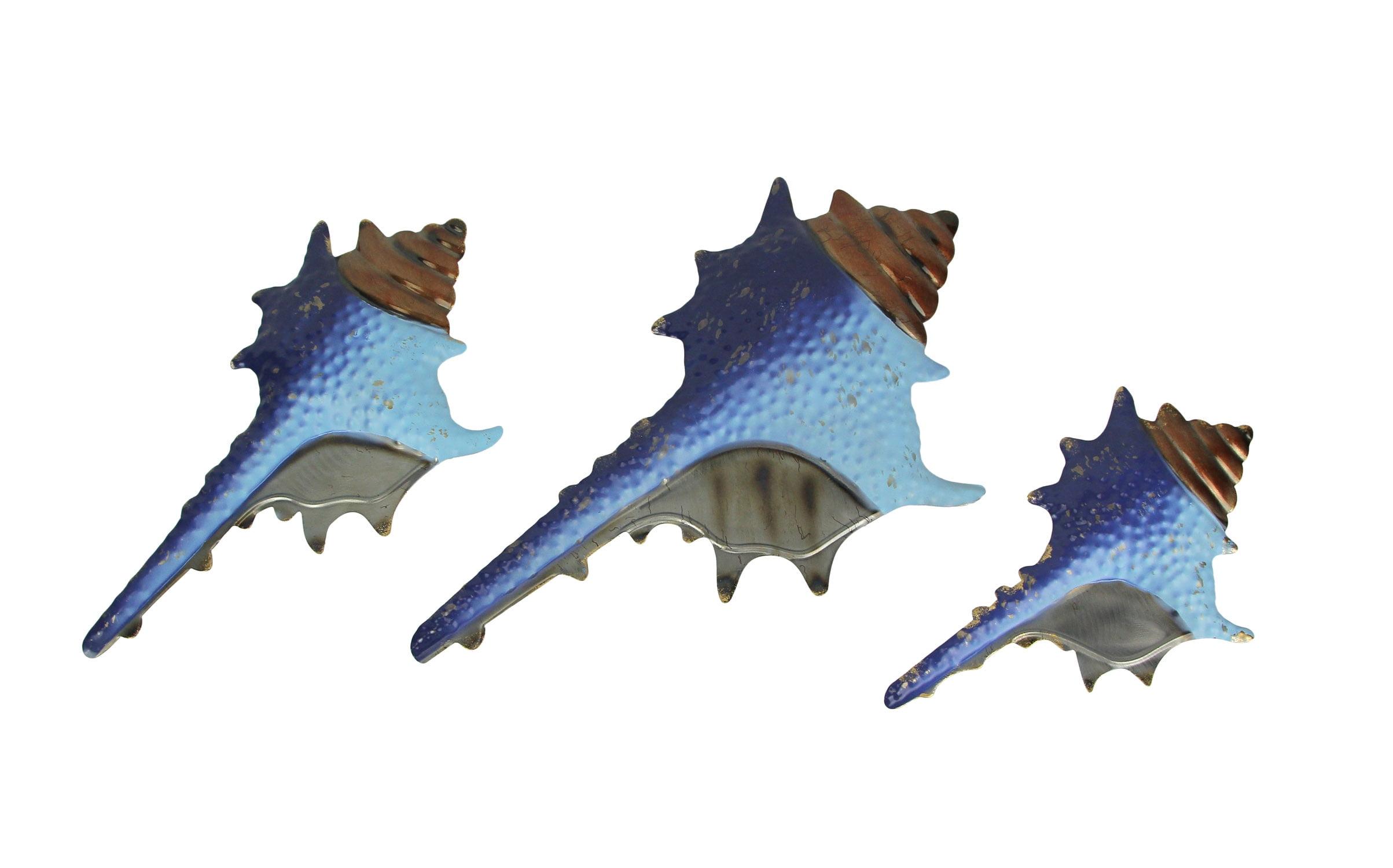 Mayrich Blue Metal Seashell Decoration Wall Hanging Sculpture Beach (Set of 3)