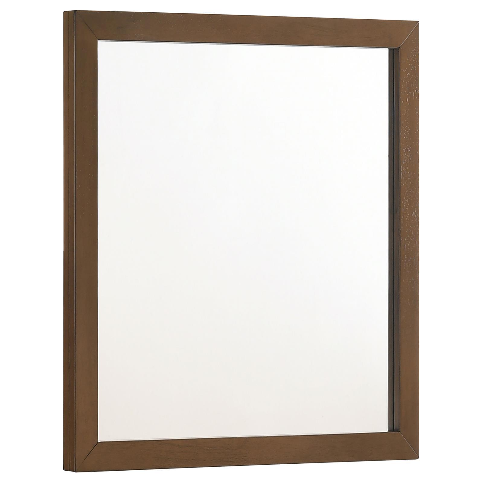 Transitional Walnut Gold Square Vanity Dresser Mirror 32.75"