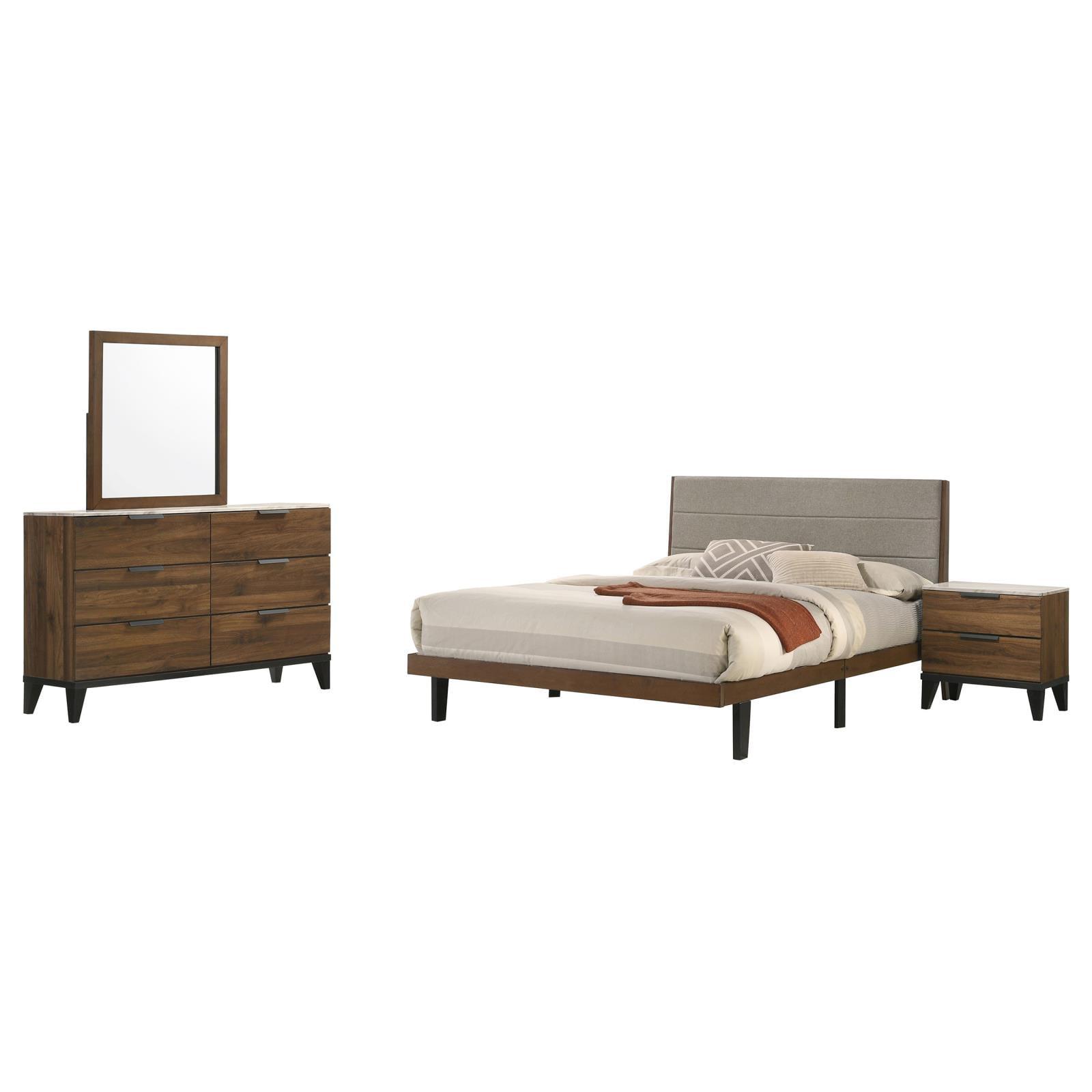 Walnut Brown and Gray King Upholstered Platform Bed with Tufted Headboard