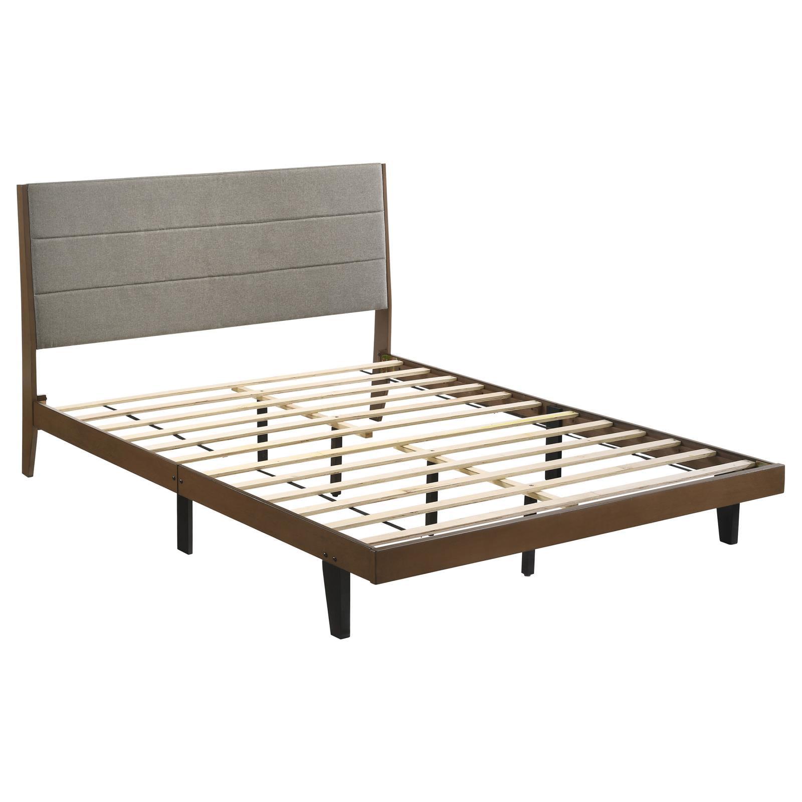 Walnut Brown and Gray Upholstered Queen Platform Bed with Storage