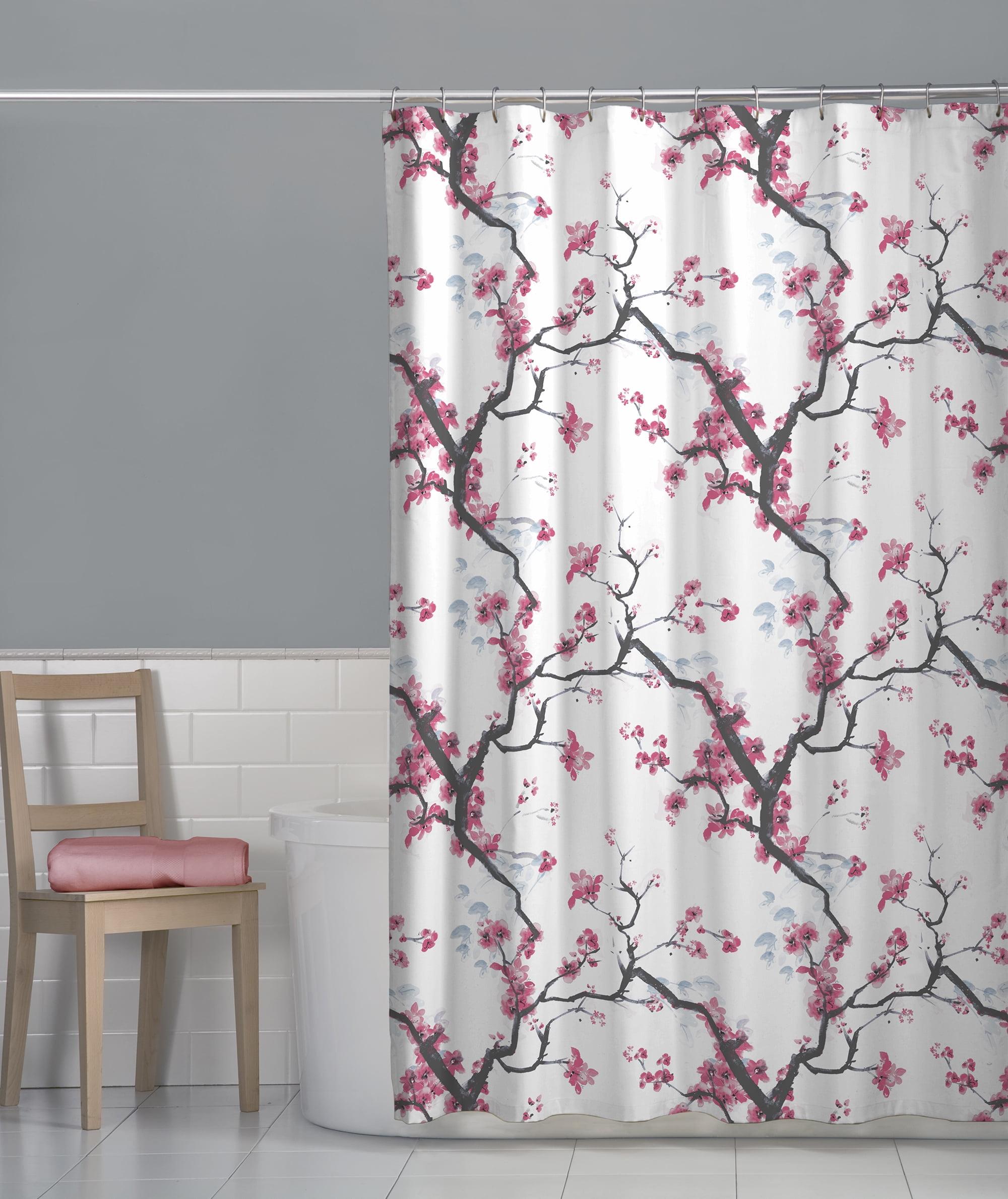 Maytex Cherry Blossom Floral Fabric Shower Curtain, Pink, 70" x 72"